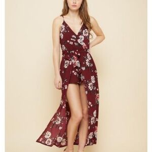 Rue21 Black Floral Romper Dress Maxi Straps Peekaboo Front Detail Dress Sz M